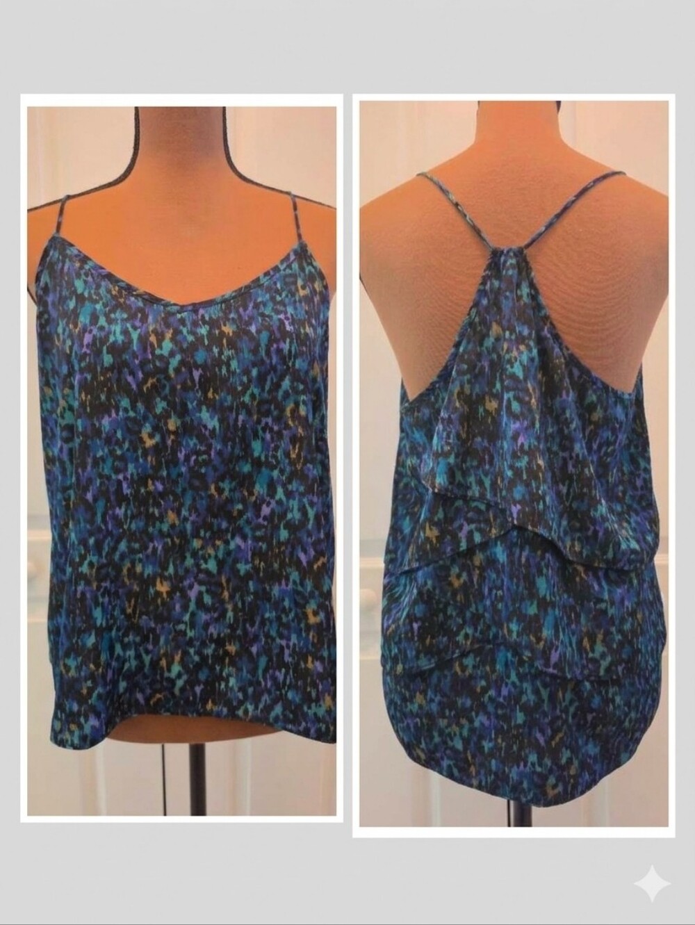 Freebird Jewel Tone Animal Print Camisole Tiered Back Blouse Indie Sleaze